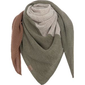 Knit Factory Lacey Sjaal Dames - Vierkante sjaal - Wollen sjaal - Dames sjaal - Blok motief - Botanic Beige - Nude/beige/urban green - 120x120 cm