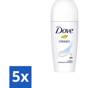 5 x Dove Classic - Deodorant Roll-on - 50 ml - Zachte Oksels - Dagelijks Gebruik