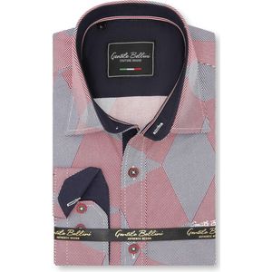 Heren Overhemd - Slim Fit - Diamond Checker Pattern - Rood - Maat XXL