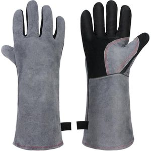 Lange hittebestendige en vuurvaste leren lashandschoenen (grijs)