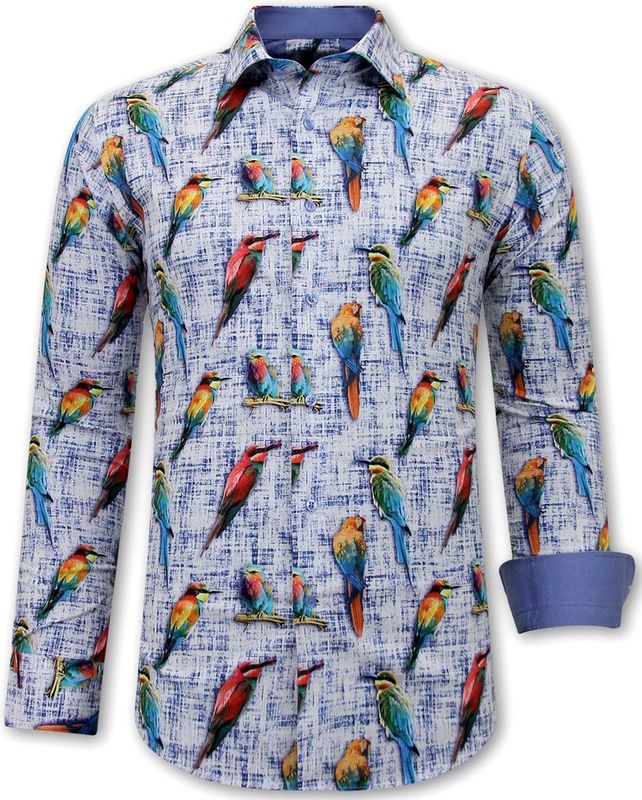 Overhemd met Vogelprint - 3122 - Blauw