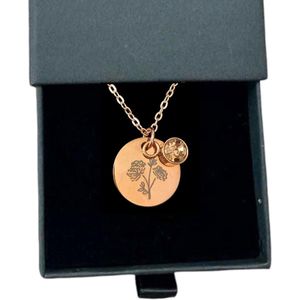 Rosey’s® - Geboortesteen ketting november - Geboortesteenketting rose gold - Geboortesteen met luxe geschenkdoosje - Birth flower - Gepersonaliseerde ketting - Babyshower en Kraamcadeau - Moederdag cadeau