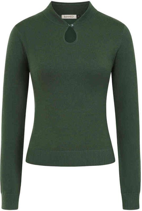Banned Retro - Gebreide Trui - Donkergroen - Dames