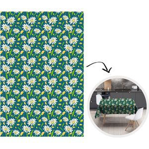 Tafelkleed - Tafellaken - 150x220 cm - Bloemen - Wit - Design - Binnen en Buiten