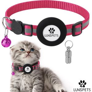 Lunspets Kattenhalsband Airtag met Adreskoker kat & Veiligheidssluiting - Halsband kat & kitten - Kattenbandje met belletje - Reflecterend - Roze - Airtag Houder & Adreskoker - Voor grote & kleine katten - Alleen houder geen Airtag inbegrepen!