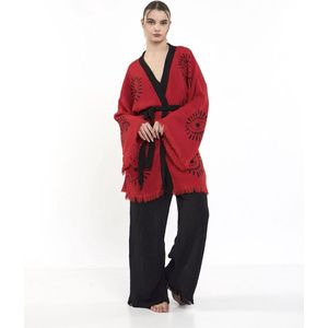Mousseline Katoen Set Niyama /Kimono& Broek / Rood/ One Size