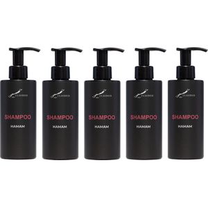 Shampoo Hamam 300 ml - met pomp - zwarte fles - set van 5 stuks - voordeelverpakking - haarverzorging