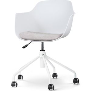 Nolon Nout-Liz Bureaustoel Wit met Beige Zitkussen - met Armleuning - Kunststof - Vast Zitkussen - Verstelbaar - Wieltjes - Wit Onderstel