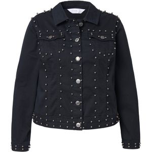 MIAMODA - Dames - Denim jas BlackBlack denim sierkralen siersteentjes - Zwart - Maat 60
