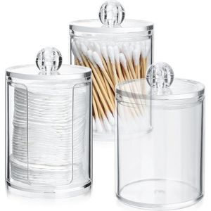 Luvetrex ® 3 stuks wattenstaafjeshouder, wattenschijfdispenser, opbergdoos, wattenstaafjeshouder voor wattenballen, wattenbolletjes, cosmetica-houder, box, badkamer, make-uptafel, organizer, accessoires