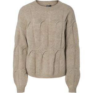 Pieces - Pcjenna Ls O-neck Cable Knit Noos - Damestrui - Greige