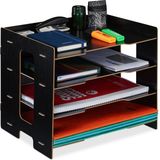 Relaxdays bureau organizer - brievenbak a4 - 3 vakken - documentenhouder kantoor - zwart