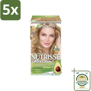 5 x Garnier - Nutrisse Ultra Crème 9 - Haarkleuring - Zeer Lichtblond - Intens Voedend - Permanente Kleur - Grootverpakking - Haarkleuring - Haarverf - Permanente Kleur - Zeer Lichtblond - Grijsdekking