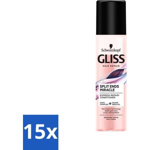 15 x Gliss - Split End Anti-Klit Spray - Tegen Gespleten Haarpunten - 200 ml - Ontwarringsspray - Druivenpitolie - Ionencomplex - Gliss - Schwarzkopf