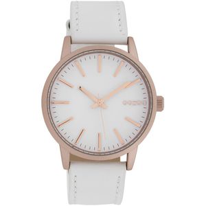 OOZOO Timepieces - Poeder roze horloge met witte leren band - C10015