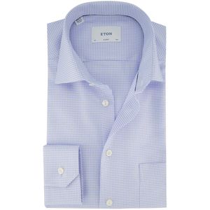 Eton Houndstooth King overhemd geruit lichtblauw semi-wide collar