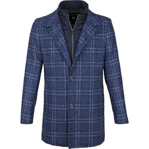 Suitable - Geke Coat Wolmix Ruit Blauw - Heren - Maat 48 - Modern-fit