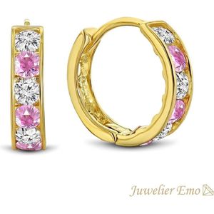 Juwelier Emo - 14 Karaat Gouden Kinderoorbellen meisje met Roze Zirkonia stenen - KIDS - 11 mm