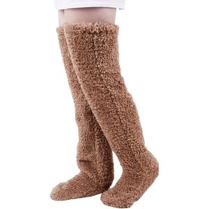 Warme kniekousen van ganzendons - Hoog pluche - Geschikt voor zwangere vrouwen/vrouwen na de bevalling en ouderen met koude benen - Essentiële katoenen sokken voor koud weer - Bruin