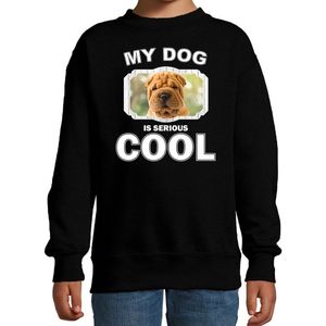 Shar pei honden trui / sweater my dog is serious cool zwart - kinderen - Shar peis liefhebber cadeau sweaters - kinderkleding / kleding 170/176