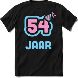 54 Jaar Feest kado T-Shirt Heren / Dames - Perfect Verjaardag Cadeau Shirt - Licht Blauw / Licht Roze - Maat 5XL