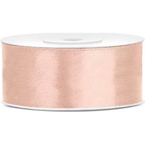 1x Hobby/decoratie perzik roze satijnen sierlint 2,5 cm/25 mm x 25 meter - Cadeaulinten satijnlinten/ribbons - Perzik roze linten - Hobbymateriaal benodigdheden - Verpakkingsmaterialen