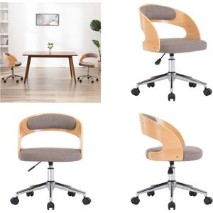 vidaXL Kantoorstoel draaibaar gebogen hout en stof taupe - Kantoorstoel - Kantoorstoelen - Stoel - Stoelen