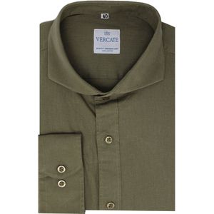 Vercate - Heren Lange Mouwen Overhemd - Olijf / Donkergroen - Slim-Fit - Linnen Rayon - Maat 42/L