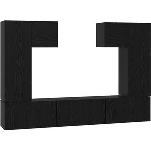 vidaXL - Tv-meubelset - met - plank - met - opslag - 7 - pcs - Zwart - eikenhout - 180 - x - 30 - x - 120 - cm