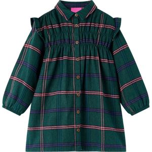 vidaXL - Kinderjurk - Donkergroen - Lange Mouwen - Ruches