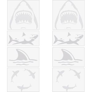 Autosticker Haai - Set van 8 Zelfklevende Vinyl Stickers voor Auto, SUV, Vrachtwagen, Motorfiets, Laptop - Waterdicht en Geschikt voor Exterieur Decoratie van Deuren en Muren - Wit