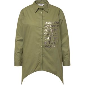 Janet & Joyce Janet & Joyce - Dames - Overhemdblouse voile zijprint lange mouwen puntzoom - Vijvergroen - Maat 56