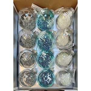 S&L Luxe Christmas Gifts kerstballenset met glitters - 12stuks - 8cm - onbreekbaar - kerstversiering - kerstballen