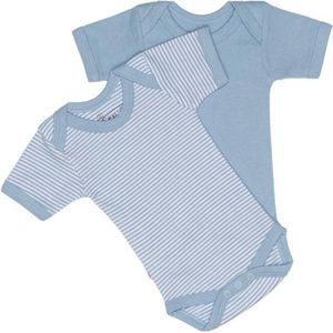 ISI Mini - Teddy romper korte mouw blauw en streep - maat 44 - set van 2