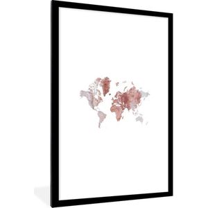 Fotolijst incl. Poster - Wereldkaart - Steen - Rood - Wit - 80x120 cm - Posterlijst