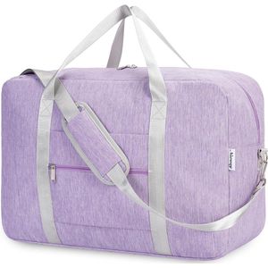 Handbagagetas voor vliegtuig, opvouwbare reistas voor dames, weekendtas, sporttas, handbagage, koffer, groot, lila 55 x 35 x 22