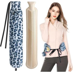 Lange warmwaterfles met deksel 2l nepbont - 72cm pluizige warmwaterzak met riem - lichaam taille nek schouders - violet grijze luipaardprint - cadeau voor dames heren kinderen