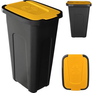 KADAX Vuilnisemmer voor afvalscheiding, 30 liter, robuuste afvalcontainer met luchtdicht klapdeksel, afvalcontainer voor afvalscheidingssysteem, afvalemmer van kunststof (1, geel deksel)