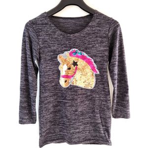 Meisjes Jurk Paard Pailletjes Zwart Grijs Maat