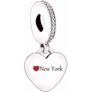 Liefde - Zilveren bedels - Bedel hart New York | Charm love New York | 925 Sterling Zilver - Geschikt voor alle merken - Met 925 Zilver Certificaat - In Leuke cadeauverpakking - Moederdag Tip - Hartjes