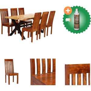 vidaXL Eettafelset massief acacia- en mangohout 7-delig - Set tafel en stoelen - Inclusief Houtreiniger en verfrisser