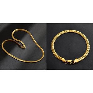 Ketting + Armband Set - Versierde Cuban Link - Goud kleurig - 5mm - Kettingen Armbanden Sieraden Set Heren - Cadeau voor Man