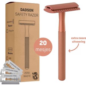 Safety Razor Rose + 20 RVS Scheermesjes – Scheermes – Aluminium – Double Edge – Klassiek – Veiligheidsscheermes – Unisex – Duurzaam Scheren – Zero Waste