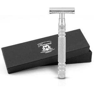 Haryali London Double Edge Safety Razor voor mannen en vrouwen - Roestvrijstalen Double Edge Razor - Geëtst ontwerp met handgreep - Herbruikbaar scheermes - Past op alle DE-mesjes