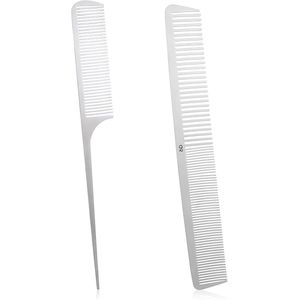 ByShane - Staartkammen set van 2 stuks | Zilveren metalen kam voor mannen en vrouwen | Rattenstaart en fijne snijkam | Baardkam voor haarstyling | Antistatische stylingkam voor salon | Haarkammen met steel