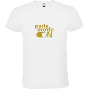 Wit T-Shirt met “ Party Mode On “ afbeelding Goud Size L