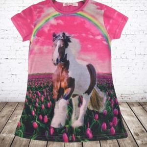 Meisjes shirt met paard en regenboog -s&C-110/116-t-shirts meisjes