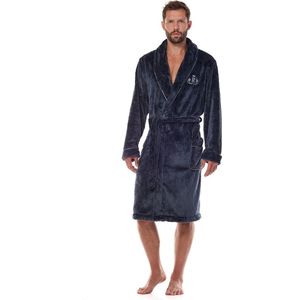 Badjas - Klassieke herenbadjas - Blauw - Zachte stof - comfortabel - Lange badjas - Heren badjas - Maat XL