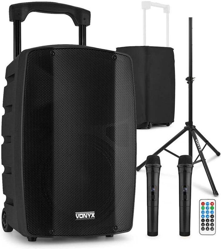 Vonyx VSP200 - Portable Speaker - 200W - Met 2 Microfoons en Beschermhoes