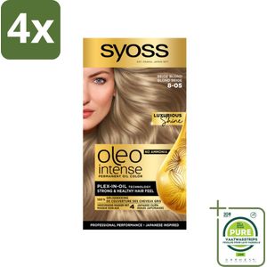 SYOSS - Oleo Intense 8-05 Beige Blond - Haarverf - Zonder Ammoniak - Grijsdekking - Langdurige Kleur - Voordeelverpakking - 4 stuks - Permanente haarkleuring - Haarkleur